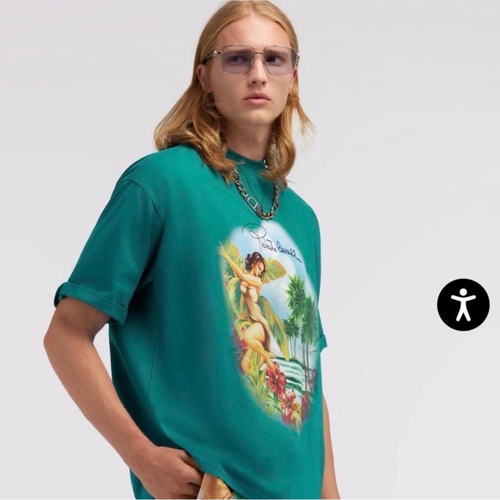 Roberto Cavalli Teal Tropical Graphic Tee - Picture 3 of 5